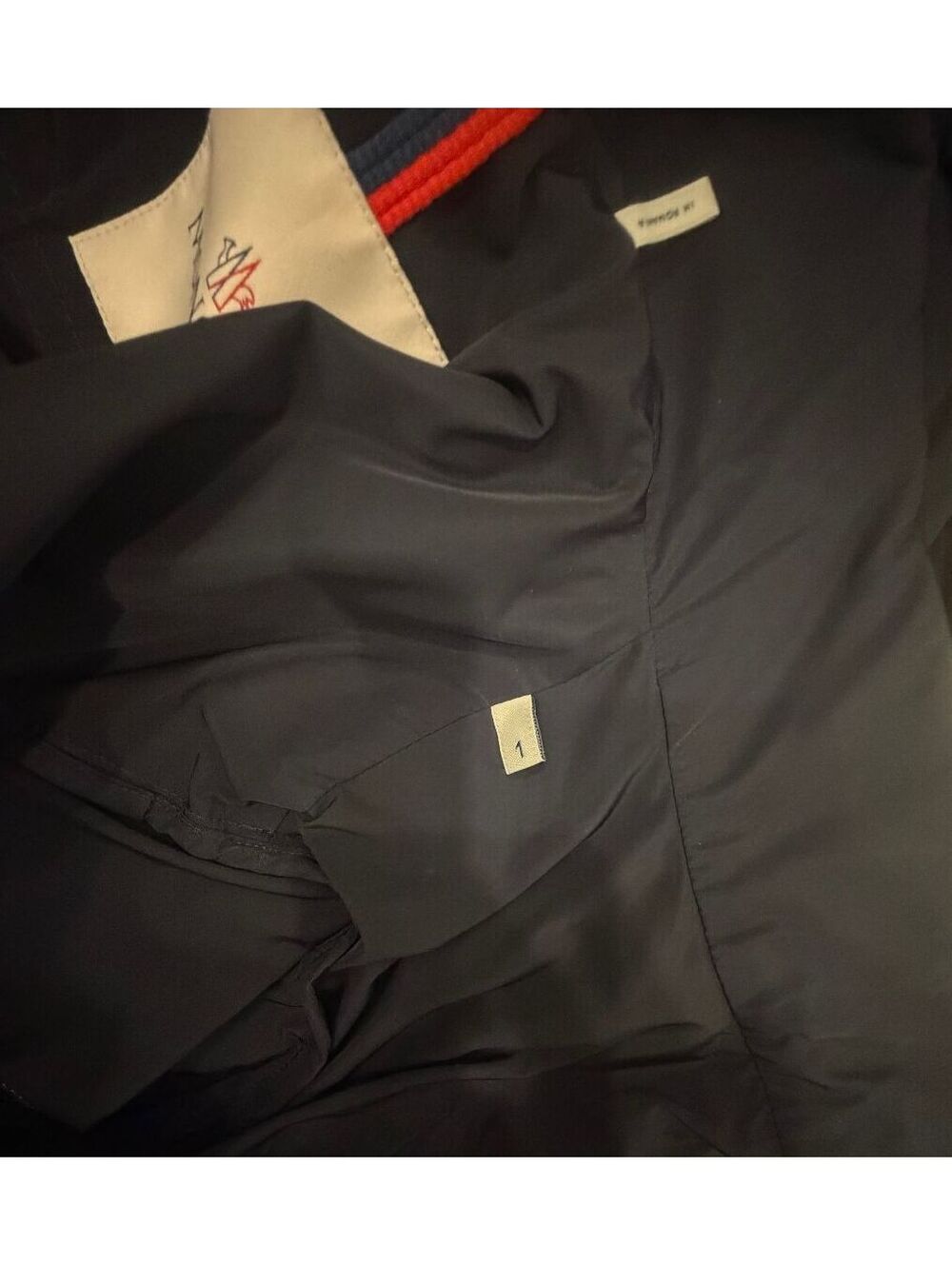 Moncler Ocre Hooded Rain Jacket Navy Blue Drawstring Parka Size 1 / Women's S - Picture 3 of 8